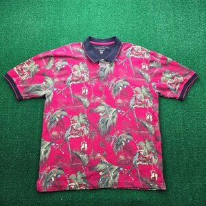 Clearwater Polo Shirt Mens XL Red‎  Golf Parrot Christmas Palm Tree Beach AOP
